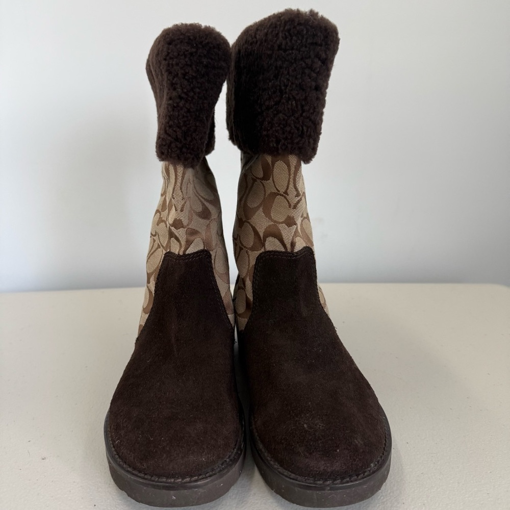 Coach Kally Signature Logo‎ Canva & Suede Boots Women Size 8.5B - Picture 4 of 16